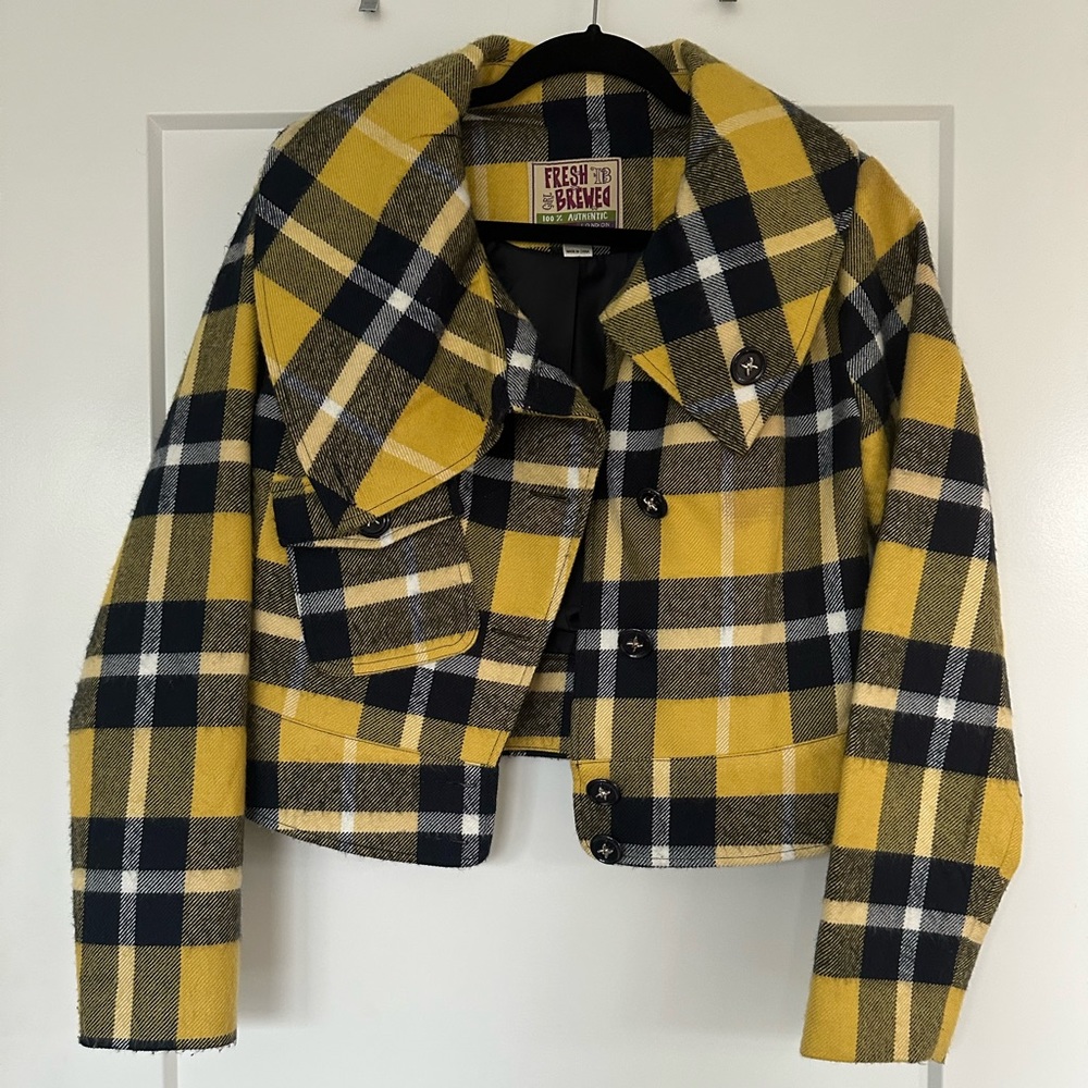 Blue & Yellow Crop Plaid Jacket